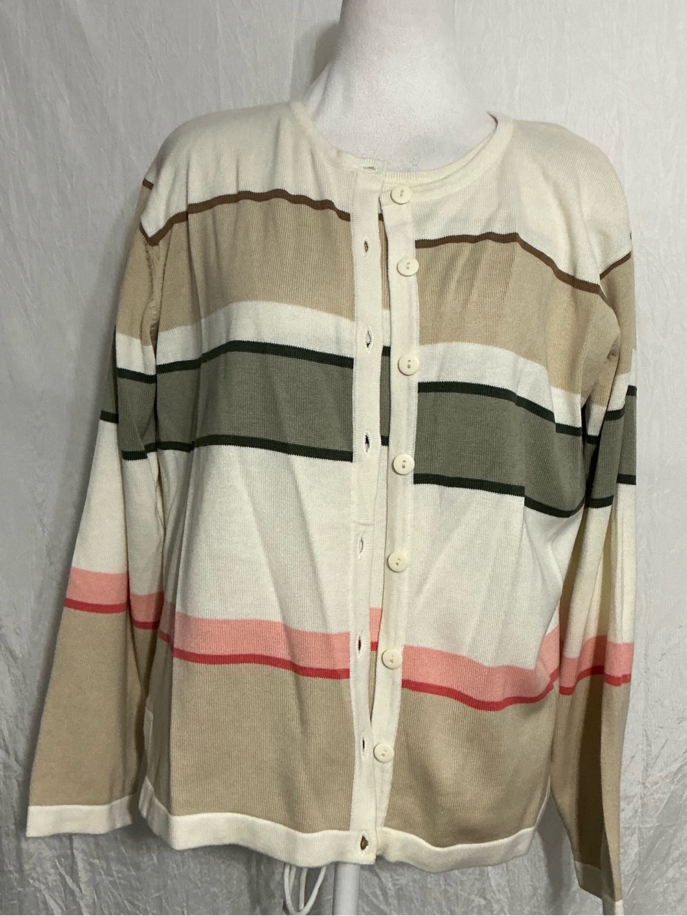 dressbarn Striped Crewneck Sweater in Cream, Olive, Beige and Peach